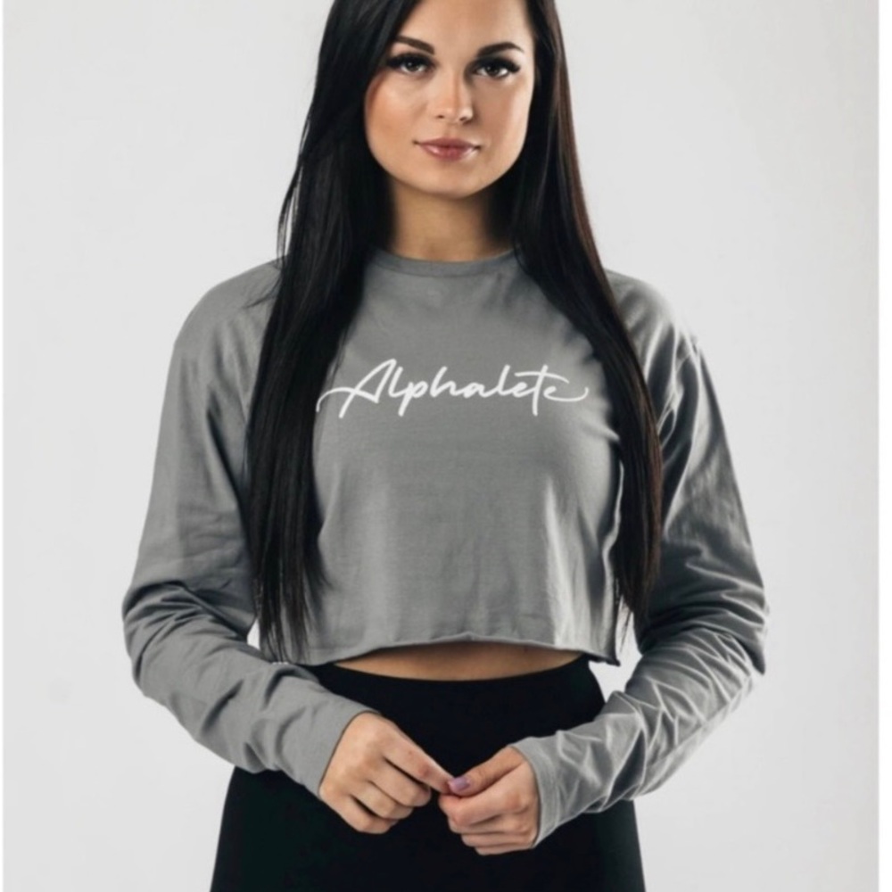 Alphalete Signature Long Sleeve Crop Top - Tundra Gray - NWOT - Small